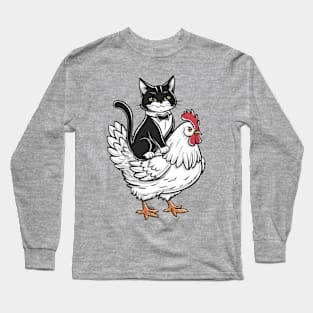 Tuxedo Cat On A Chicken Long Sleeve T-Shirt